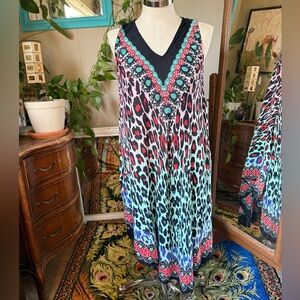 Seven Islands Womens One Size Dress /Swimsuit Cover Up Floral Peacock